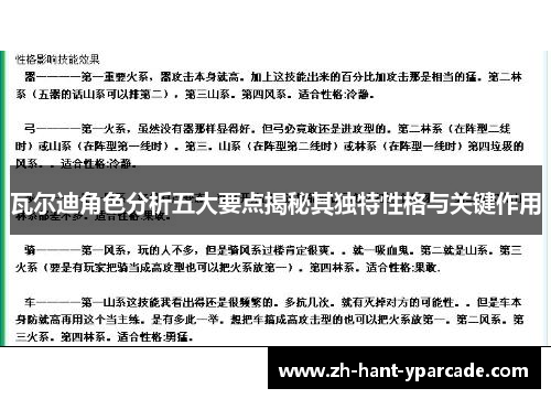 瓦尔迪角色分析五大要点揭秘其独特性格与关键作用